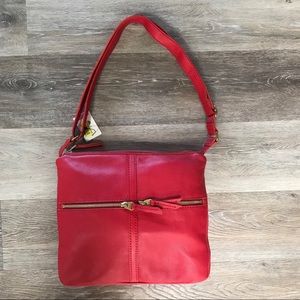 Brand New Fossil Red Pebble Leather Shoulderbag